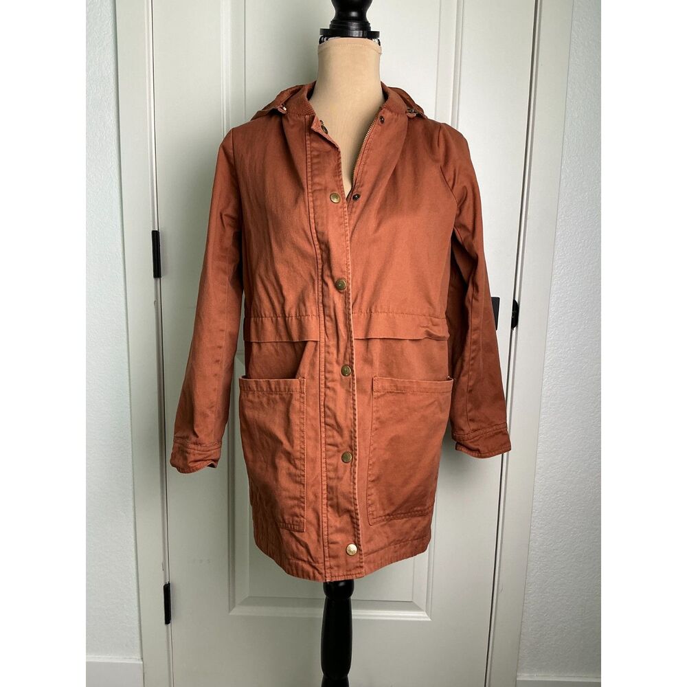 Forever 21 Rust Orange Hooded Utility Parka Jacket Small Detachable Hood